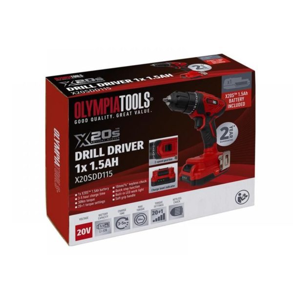 Olympia Power Tools X20s Drill Driver 20v 1 X 1 5ah Li Ion 09 905 Packshot